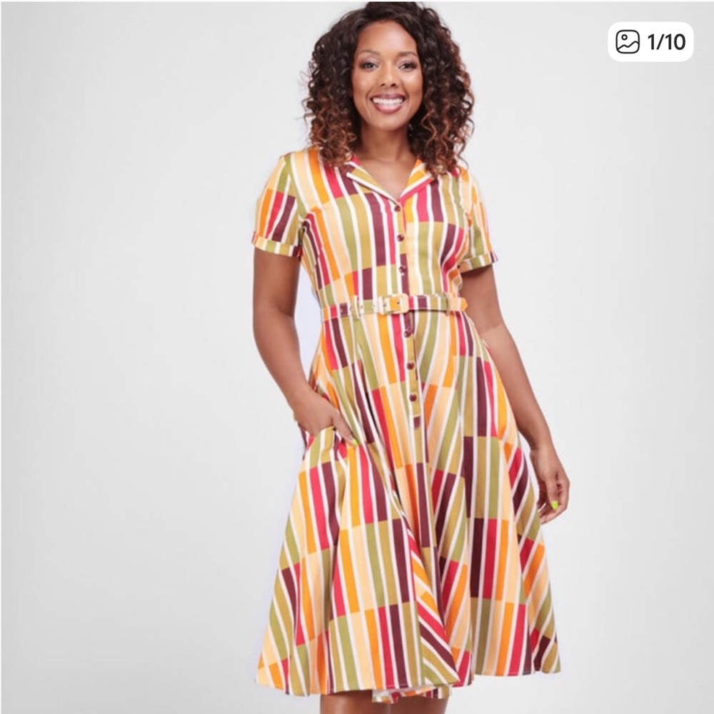 NWT Collectif Alternate Stripe Swing Dress - UK14